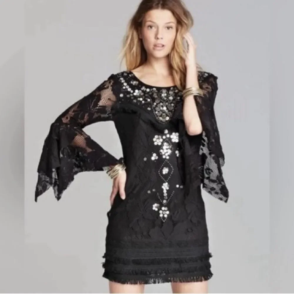 Free People | Shell Game Shift Dress in black with embellished sequins | 2